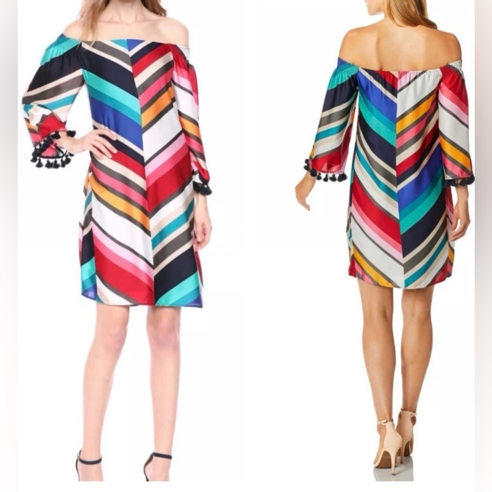 Trina Turk Colorful Chevron Long Sleeve Dress